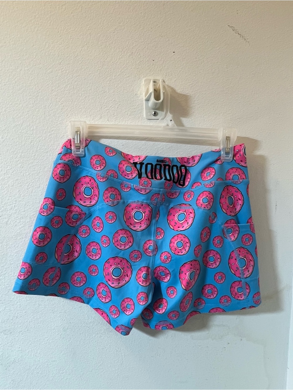 Fun Hot Blue Pink Donut Print Athletic Shorties Stretch Gym Shorts Size meduim